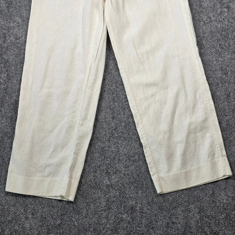 Banana Republic Linen Blend Pants Womens XS White‎ Straight Leg Elastic Waist